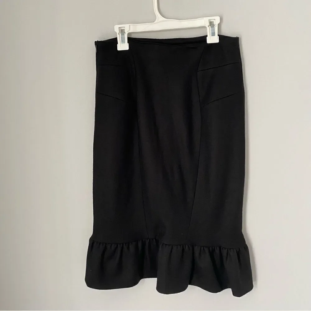 Diane Von Furstenberg Women’s Lynette with Ruffle Black Wool Midi Skirt